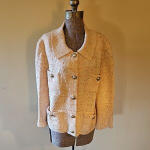 St. John Cream pink tweed pearl metallic shimmer Jacket 14  Large